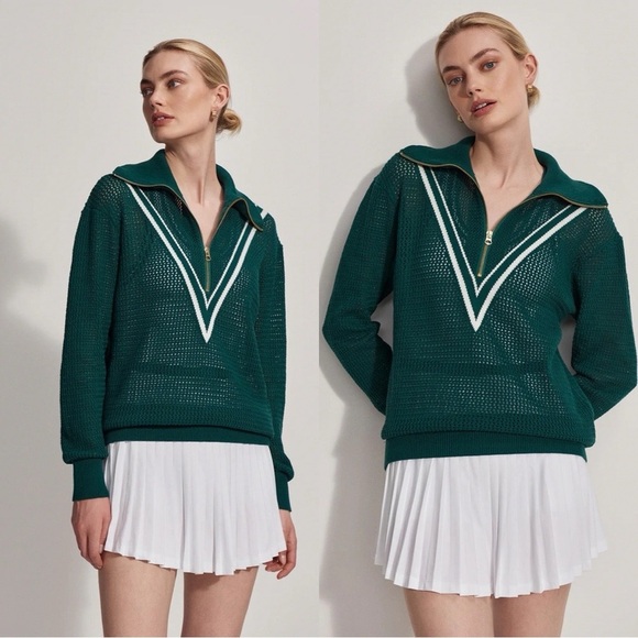 NWT VARLEY Savannah Half Zip Tennis Knit Green Sweater Sz L - Picture 1 of 7